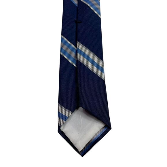 Vintage WOOLF BROTHERS COUNTESS MARA Tie Navy Blue Light Blue and Gray, Preowned - Picture 5 of 7